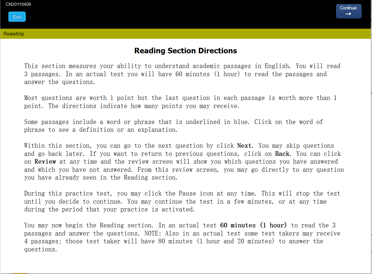 نمونه تست Reading